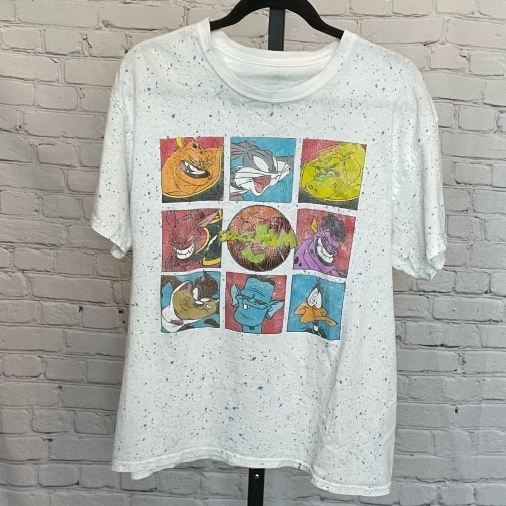 Vintage Space Jam Looney Tunes Original T Shirt Character Grid Speckled Size L